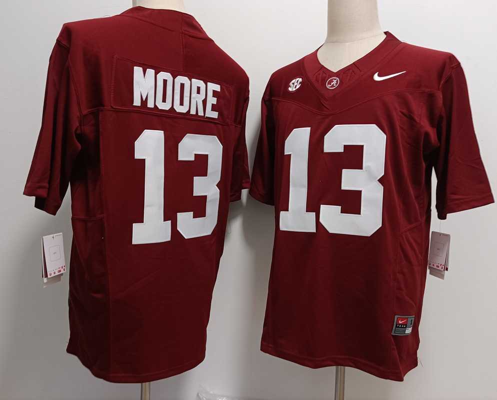 Mens Alabama Crimson Tide #13 Malachi Moore Red FUSE College Stitched Jersey